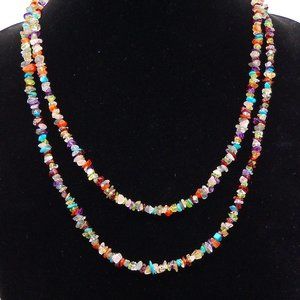 Sterling 48" Multi-Gemstone Chip Necklace